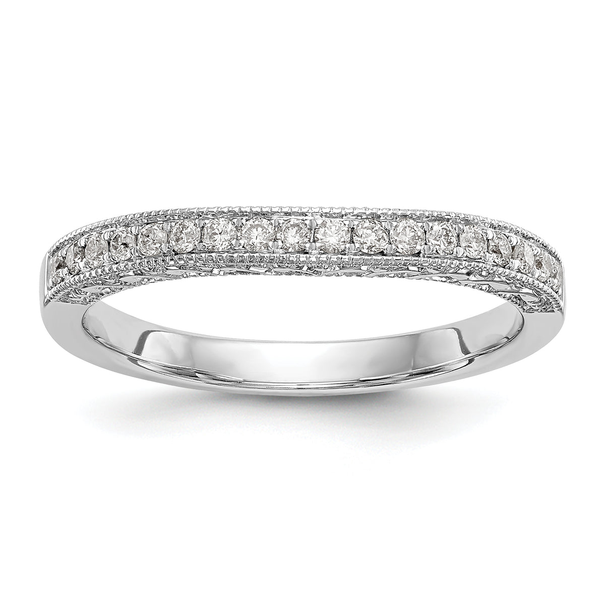 14K White Gold 1/5 carat Diamond Contoured Complete Wedding Band - 7