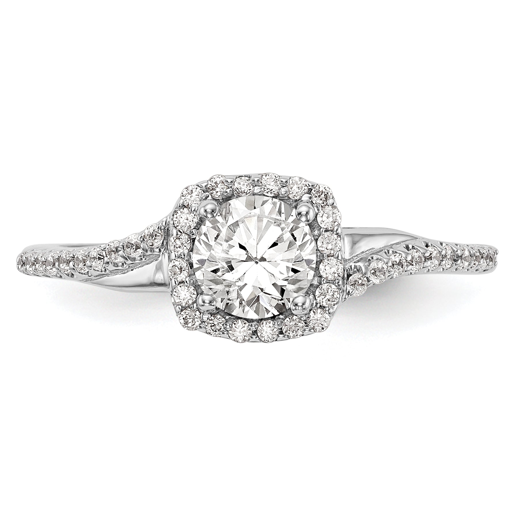 14K White Gold Lab Grown Diamond Complete Cushion Halo Eng Ring