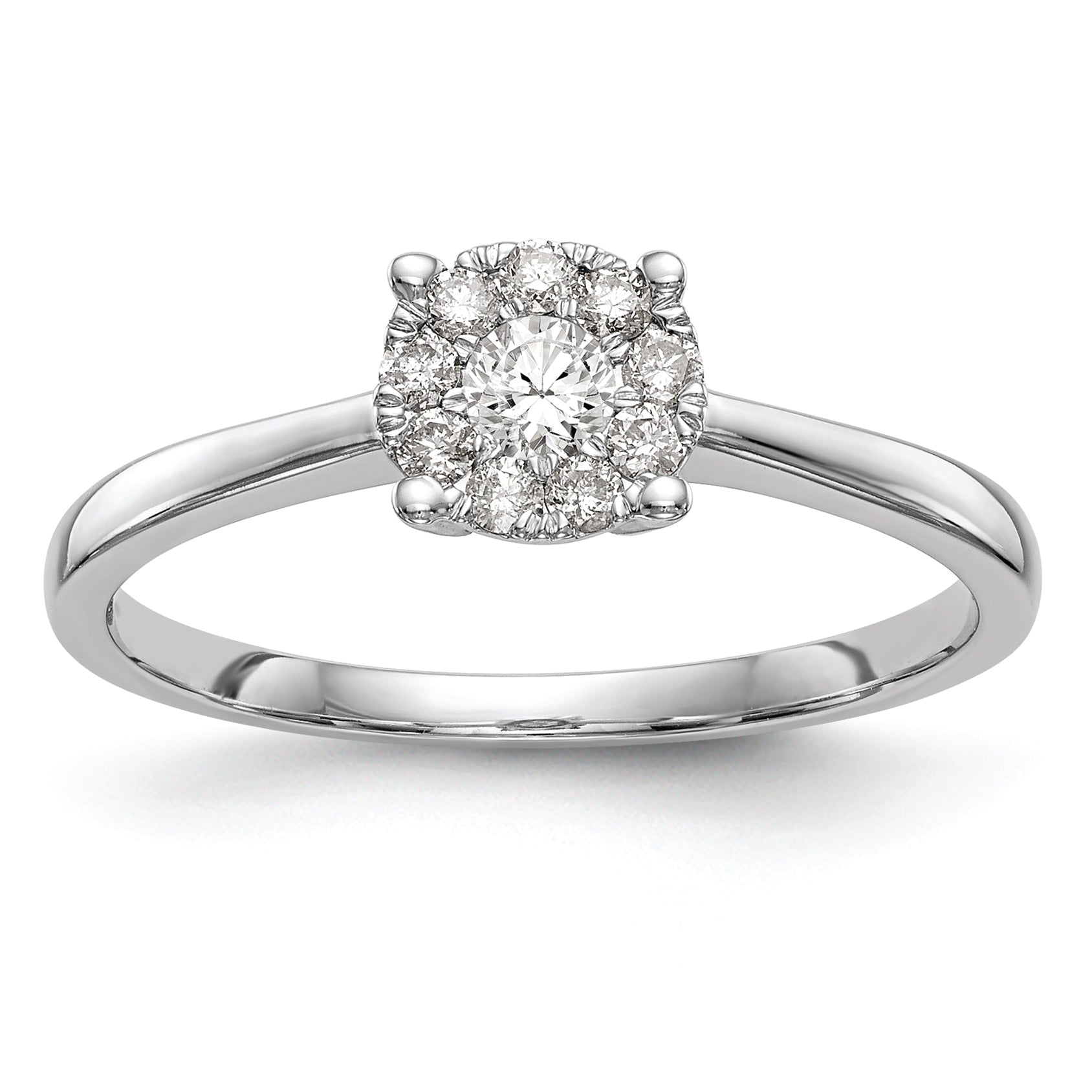 14K White Gold Halo Cluster 1/4 carat Diamond Complete Engagement Ring Main image
