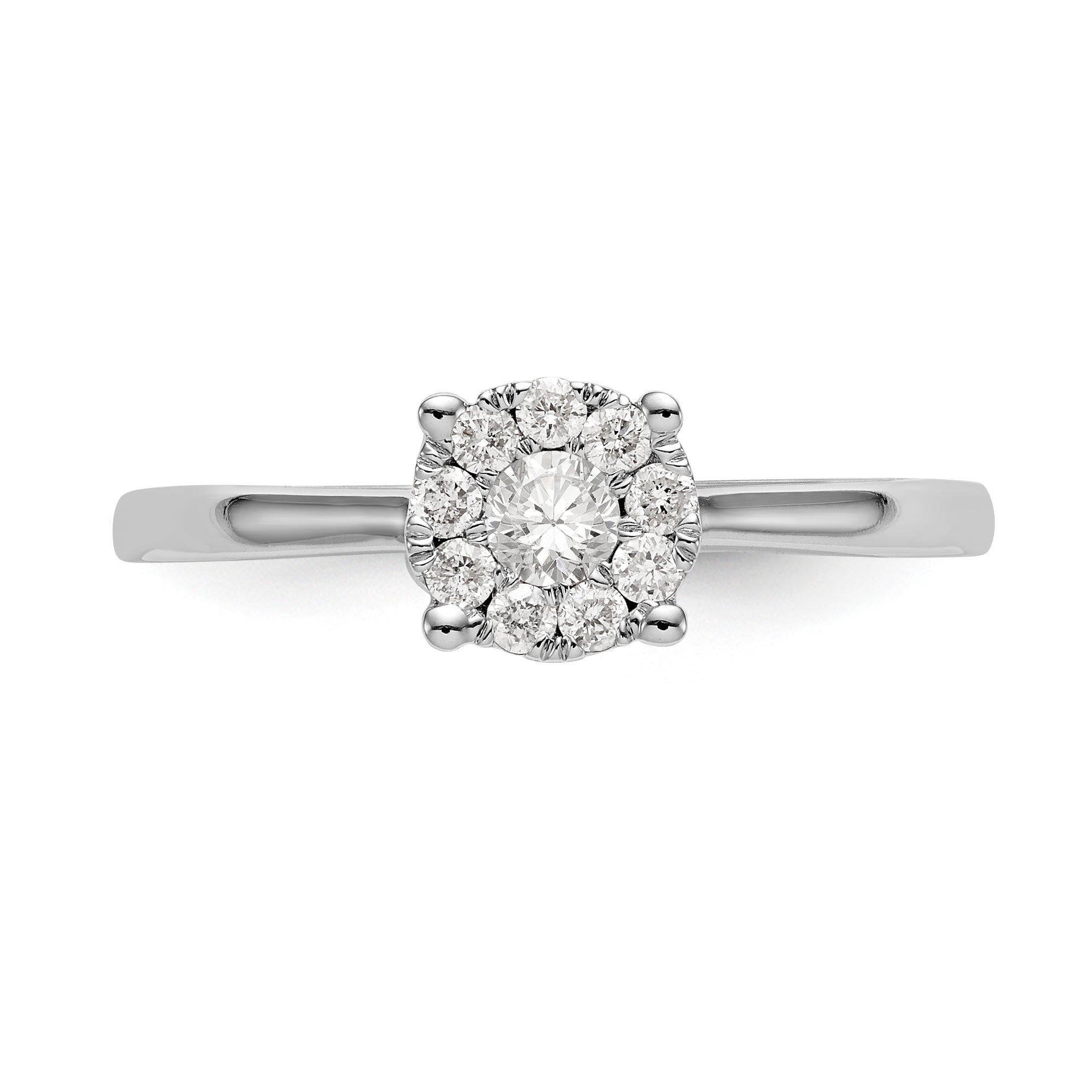 14K White Gold Halo Cluster 1/4 carat Diamond Complete Engagement Ring - 7