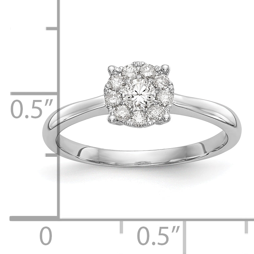 14K White Gold Halo Cluster 1/3 carat Diamond Complete Engagement Ring