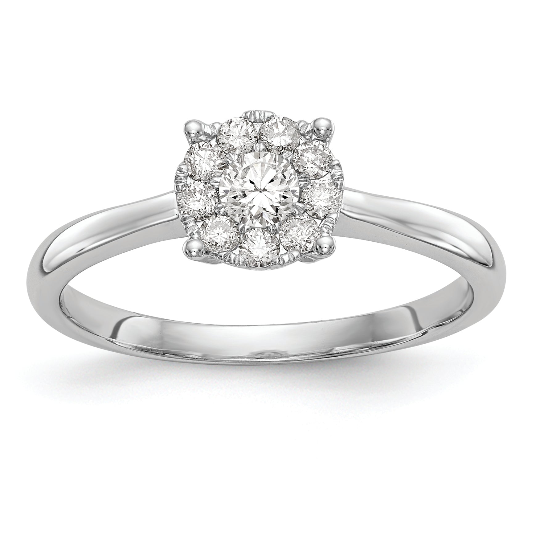 14K White Gold Halo Cluster 1/3 carat Diamond Complete Engagement Ring Main image