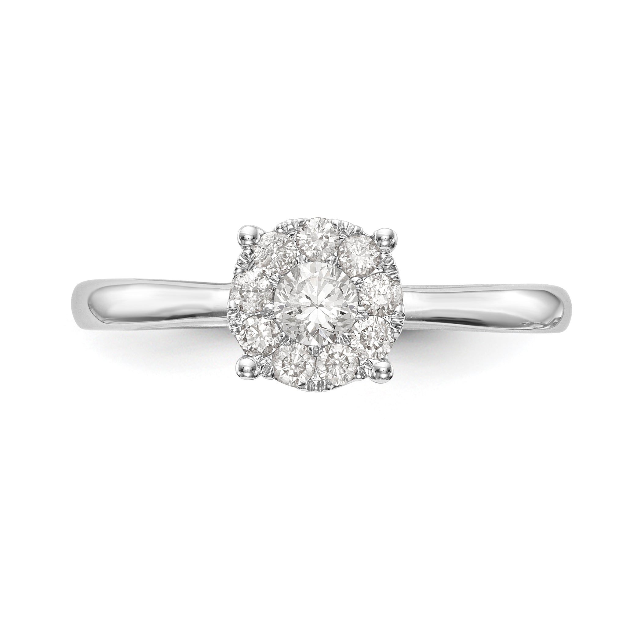 14K White Gold Halo Cluster 1/3 carat Diamond Complete Engagement Ring - 7