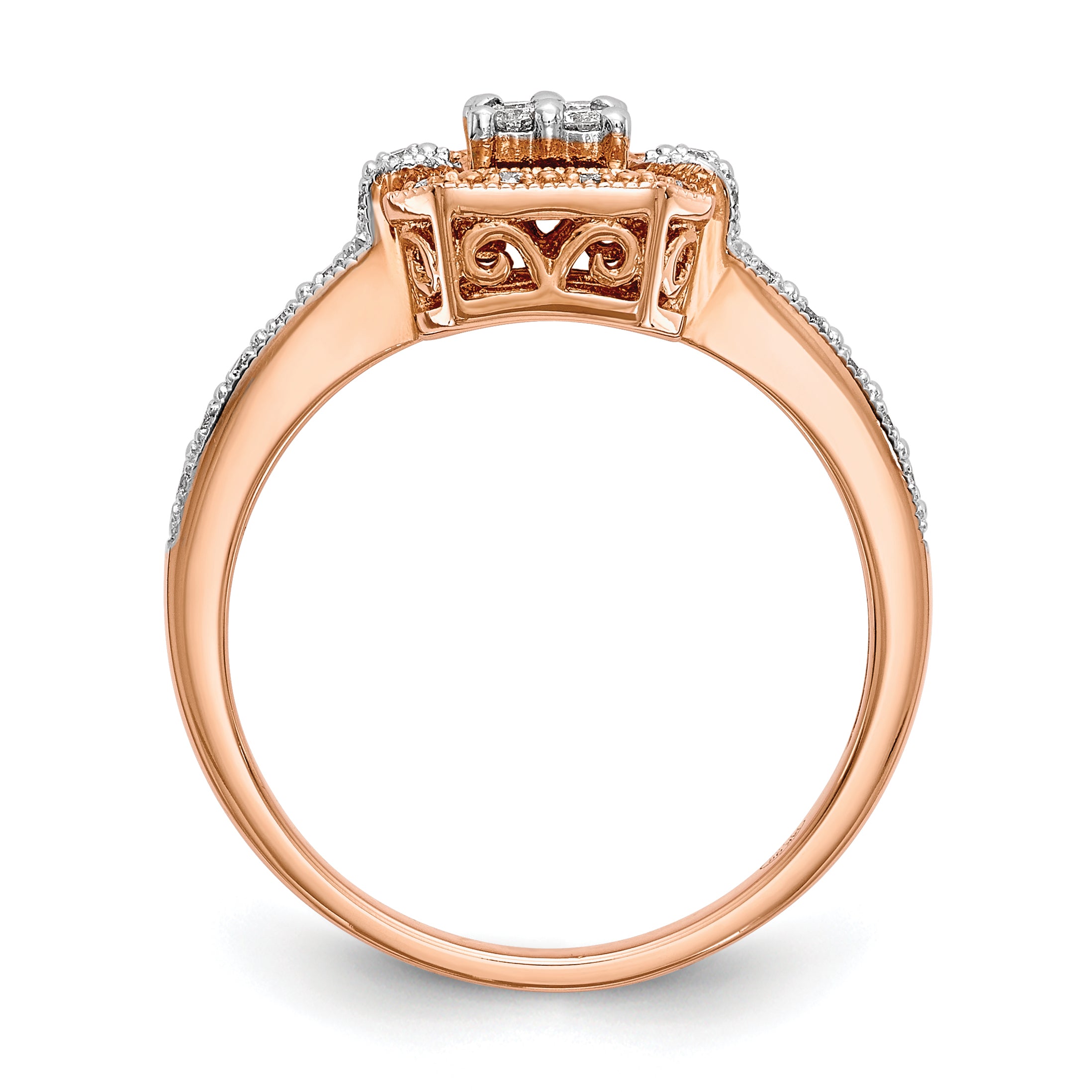 14K Rose Gold Square Cluster 1/5 carat Diamond Complete Engagement Ring