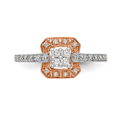 14K Rose Gold Square Cluster 1/5 carat Diamond Complete Engagement Ring