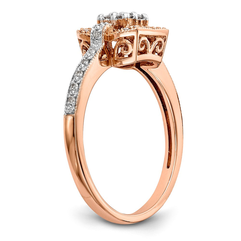 14K Rose Gold Square Cluster 1/5 carat Diamond Complete Engagement Ring