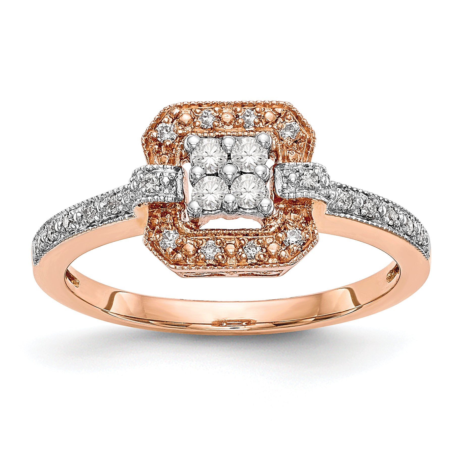 14K Rose Gold Square Cluster 1/5 carat Diamond Complete Engagement Ring Main image