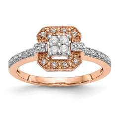 14K Rose Gold Square Cluster 1/5 carat Diamond Complete Engagement Ring