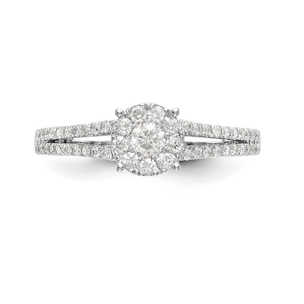 14K White Gold Halo Cluster 1/2 carat Diamond Complete Engagement Ring