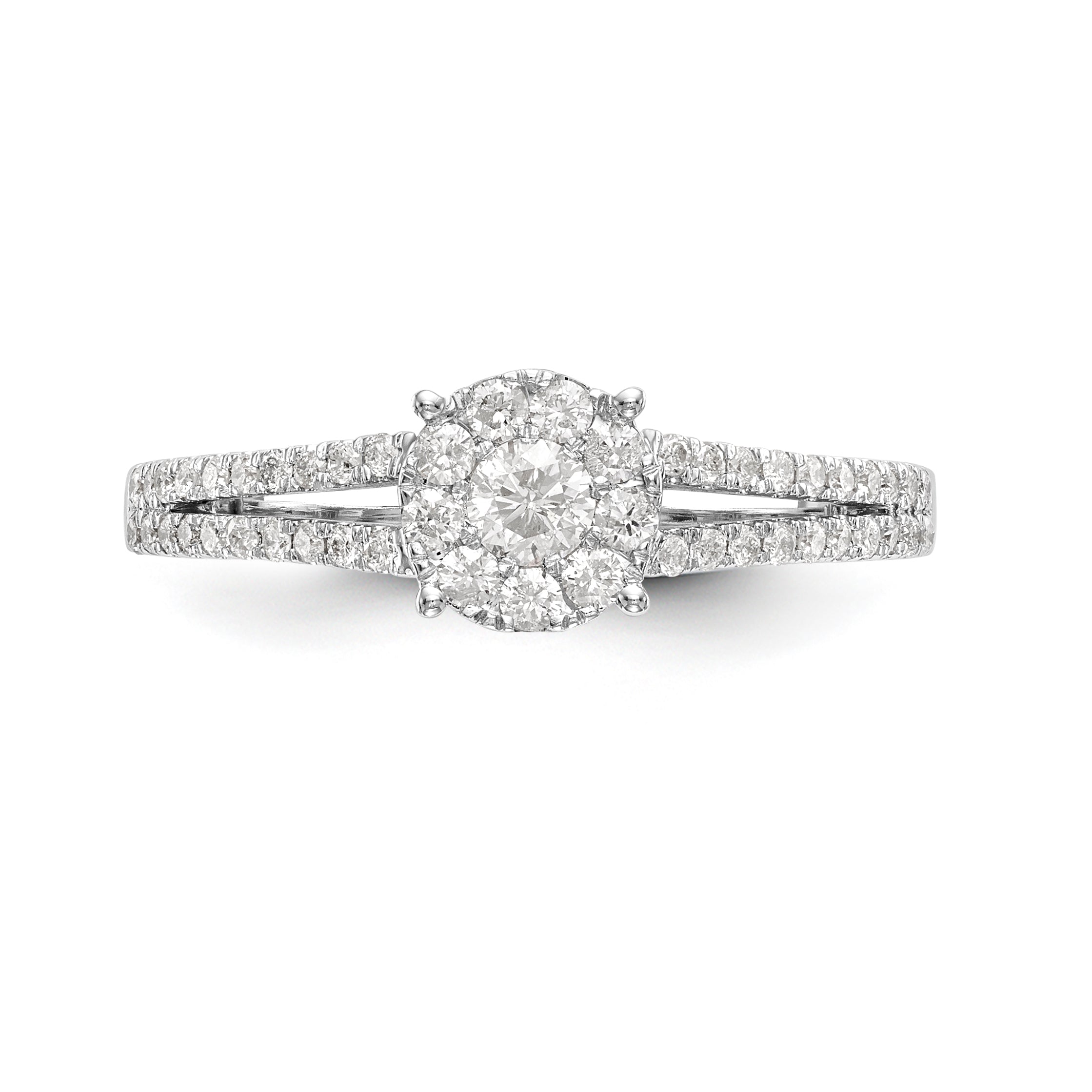 14K White Gold Halo Cluster 1/2 carat Diamond Complete Engagement Ring