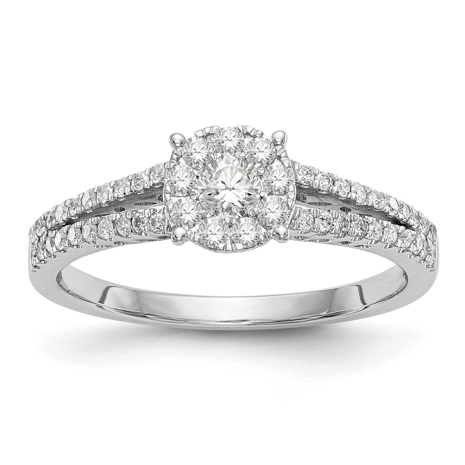 14K White Gold Halo Cluster 1/2 carat Diamond Complete Engagement Ring Main image