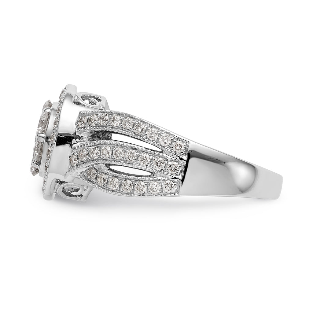 14K White Gold Complete Diamond Cluster Engagement Ring