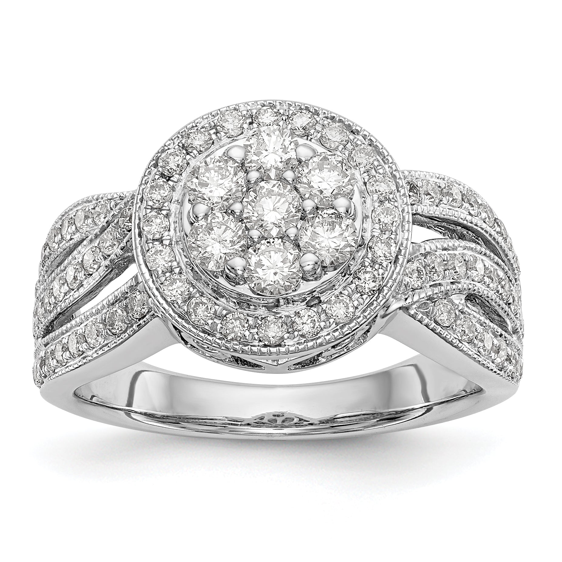 14K White Gold Complete Diamond Cluster Engagement Ring Main image