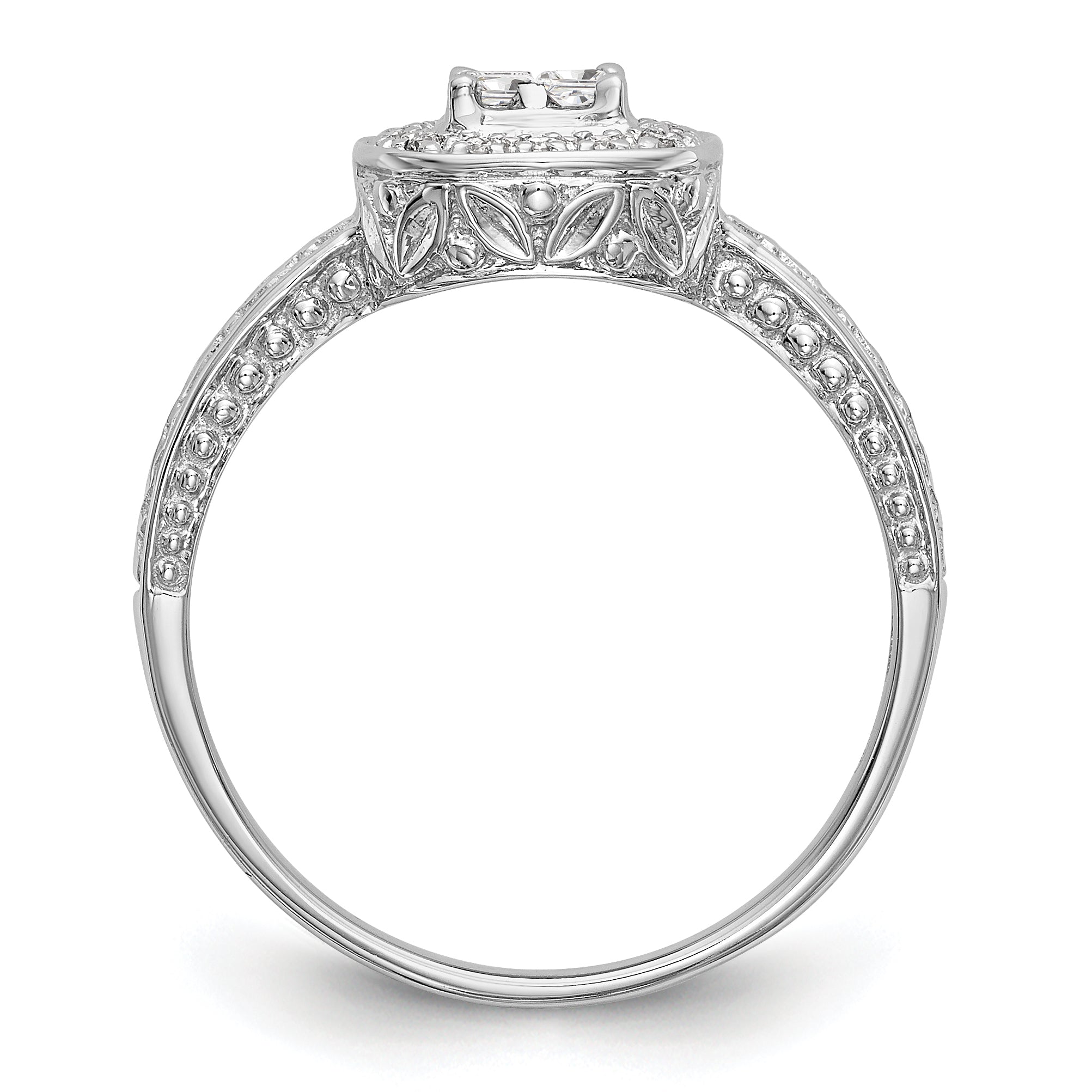 14K White Gold Square Halo Cluster 1/5 carat Princess/Round Diamond Complete Engagement Ring Secondary image
