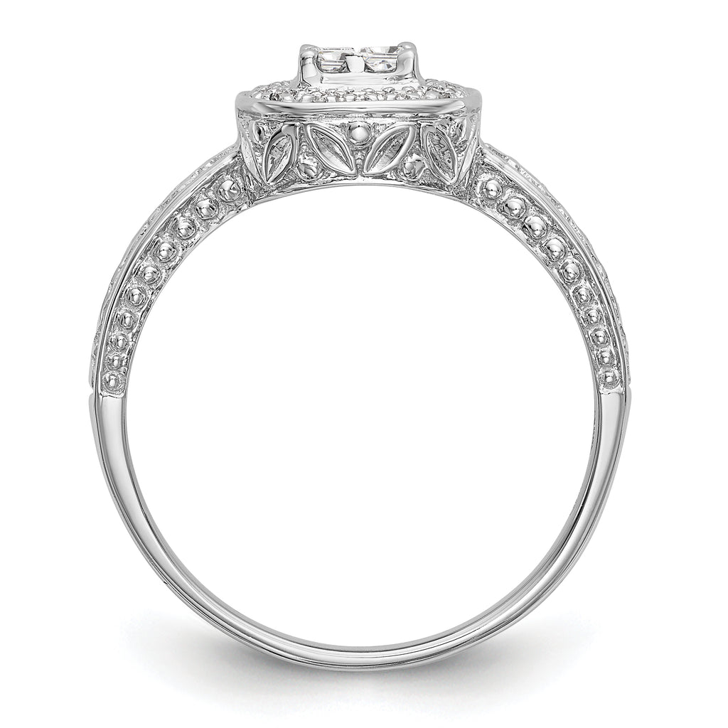 14K White Gold Square Halo Cluster 1/5 carat Princess/Round Diamond Complete Engagement Ring