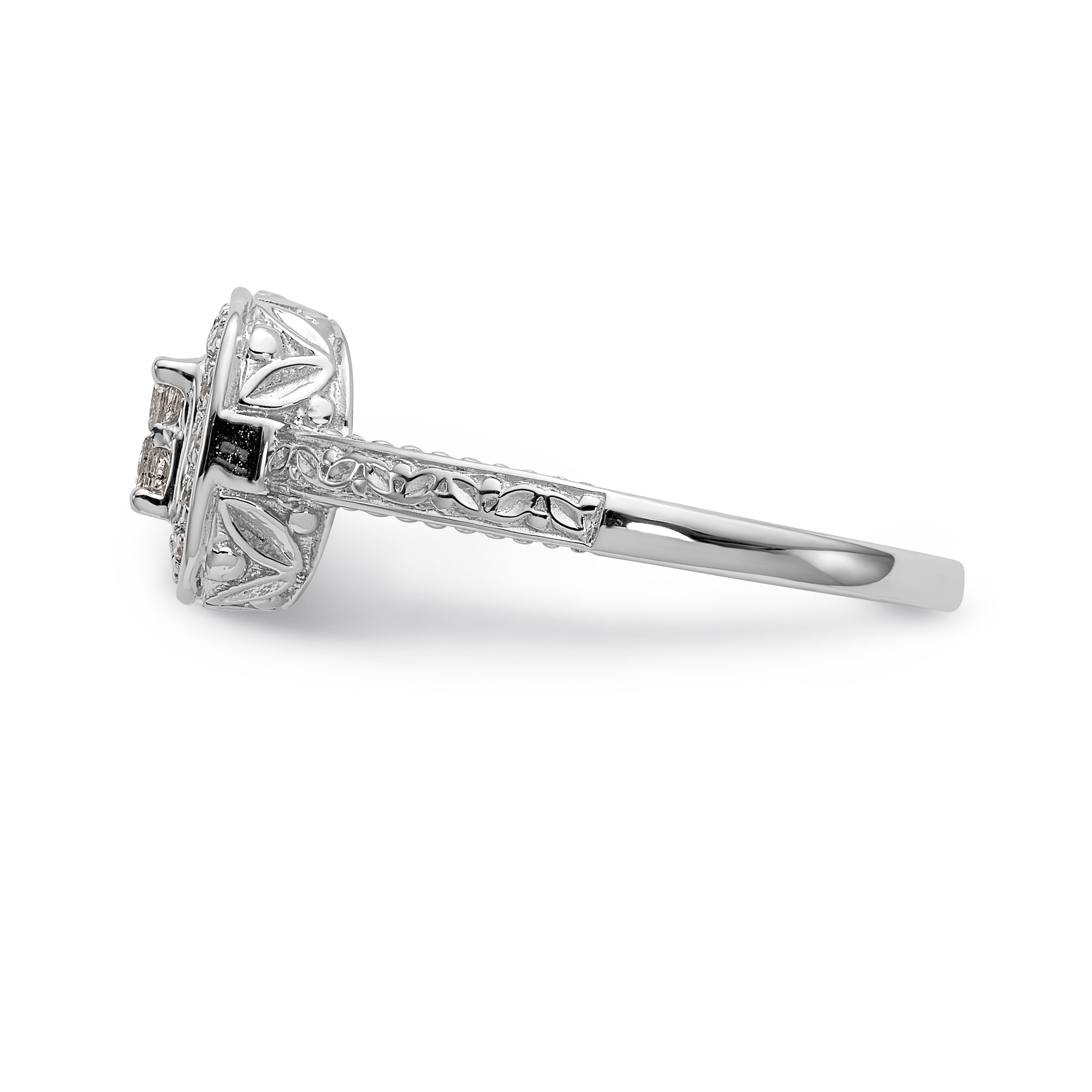 14K White Gold Square Halo Cluster 1/5 carat Princess/Round Diamond Complete Engagement Ring