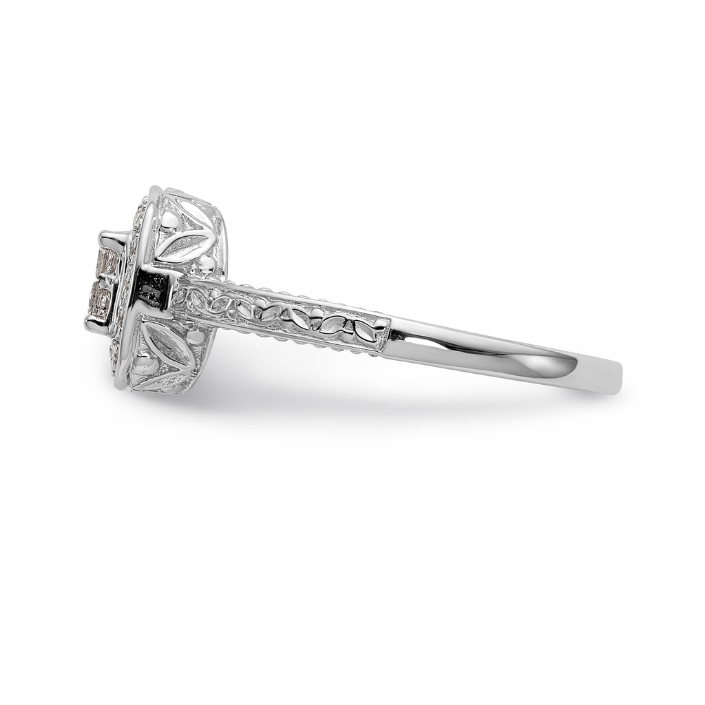 14K White Gold Square Halo Cluster 1/5 carat Princess/Round Diamond Complete Engagement Ring