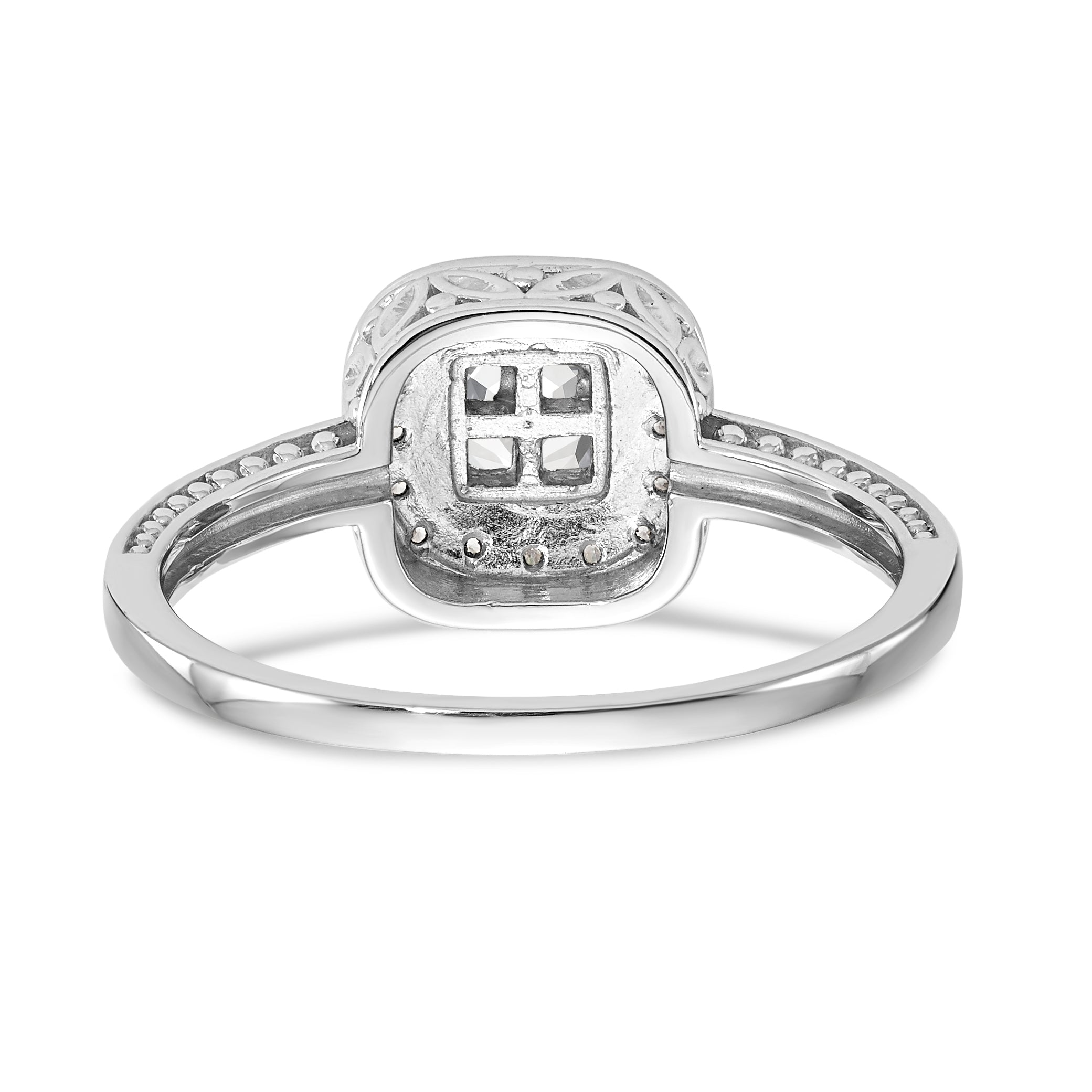 14K White Gold Square Halo Cluster 1/5 carat Princess/Round Diamond Complete Engagement Ring