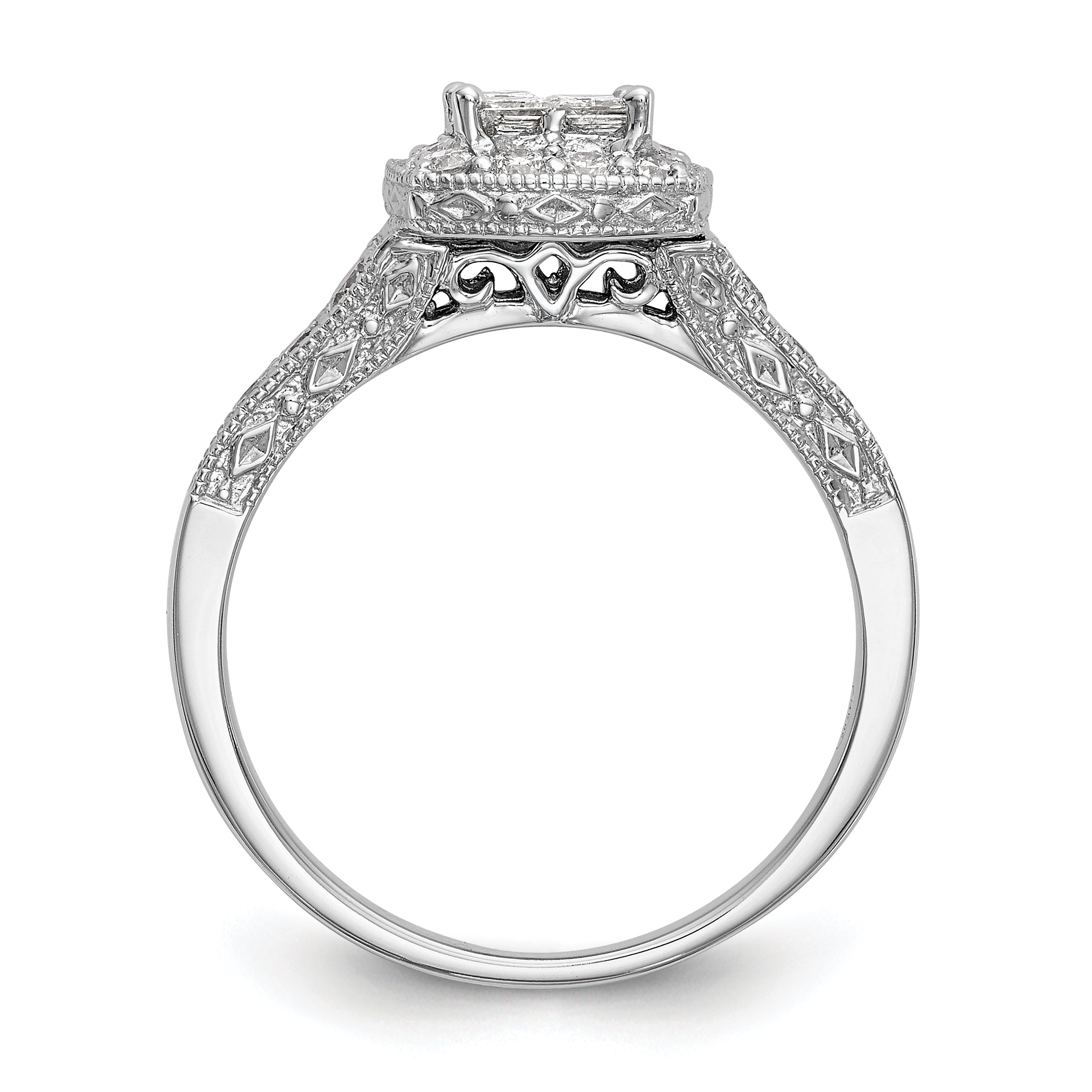 14K White Gold Square Halo Cluster 3/4 carat Princess/Round Diamond Complete Engagement Ring Secondary image