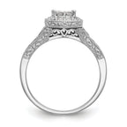 14K White Gold Square Halo Cluster 3/4 carat Princess/Round Diamond Complete Engagement Ring