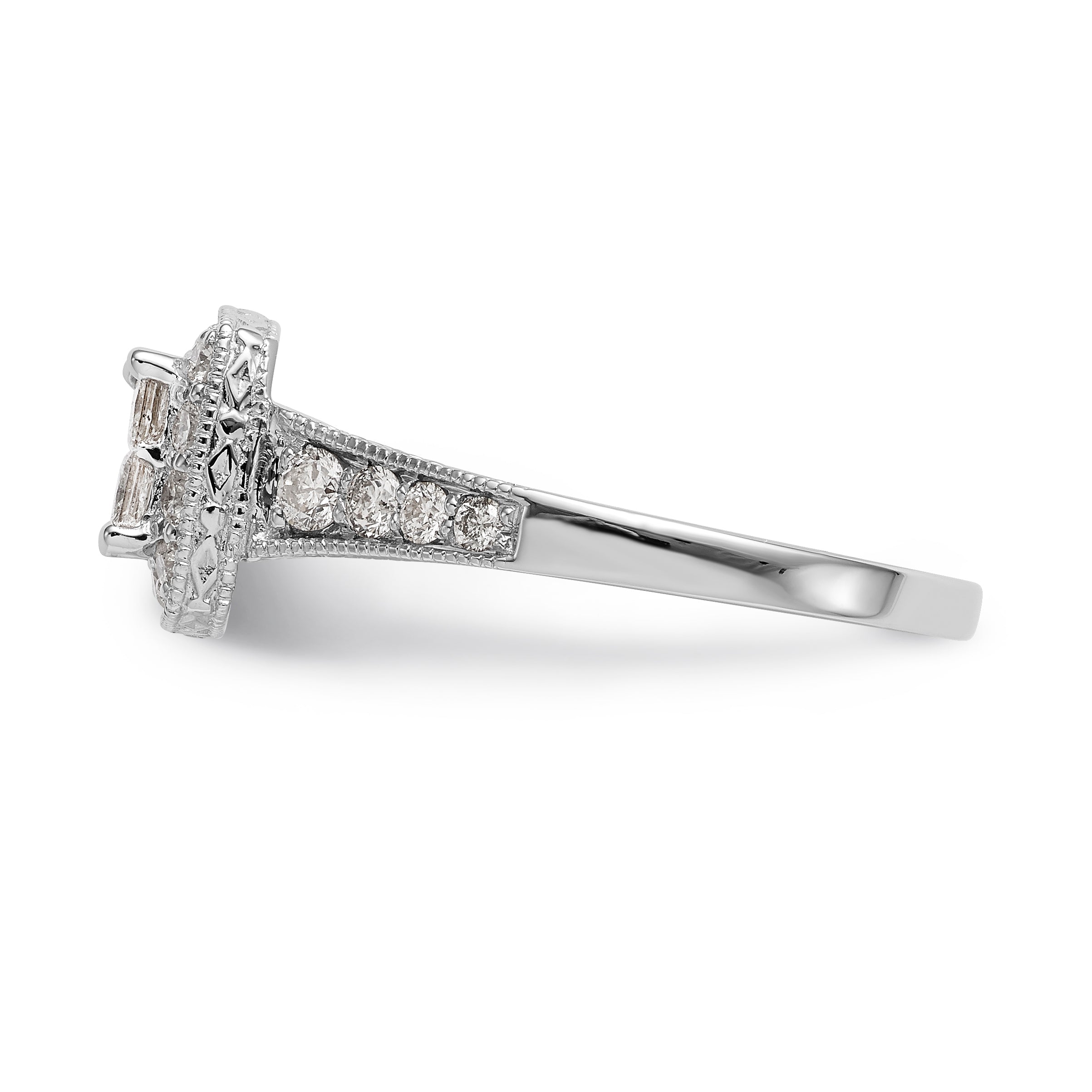 14K White Gold Square Halo Cluster 3/4 carat Princess/Round Diamond Complete Engagement Ring