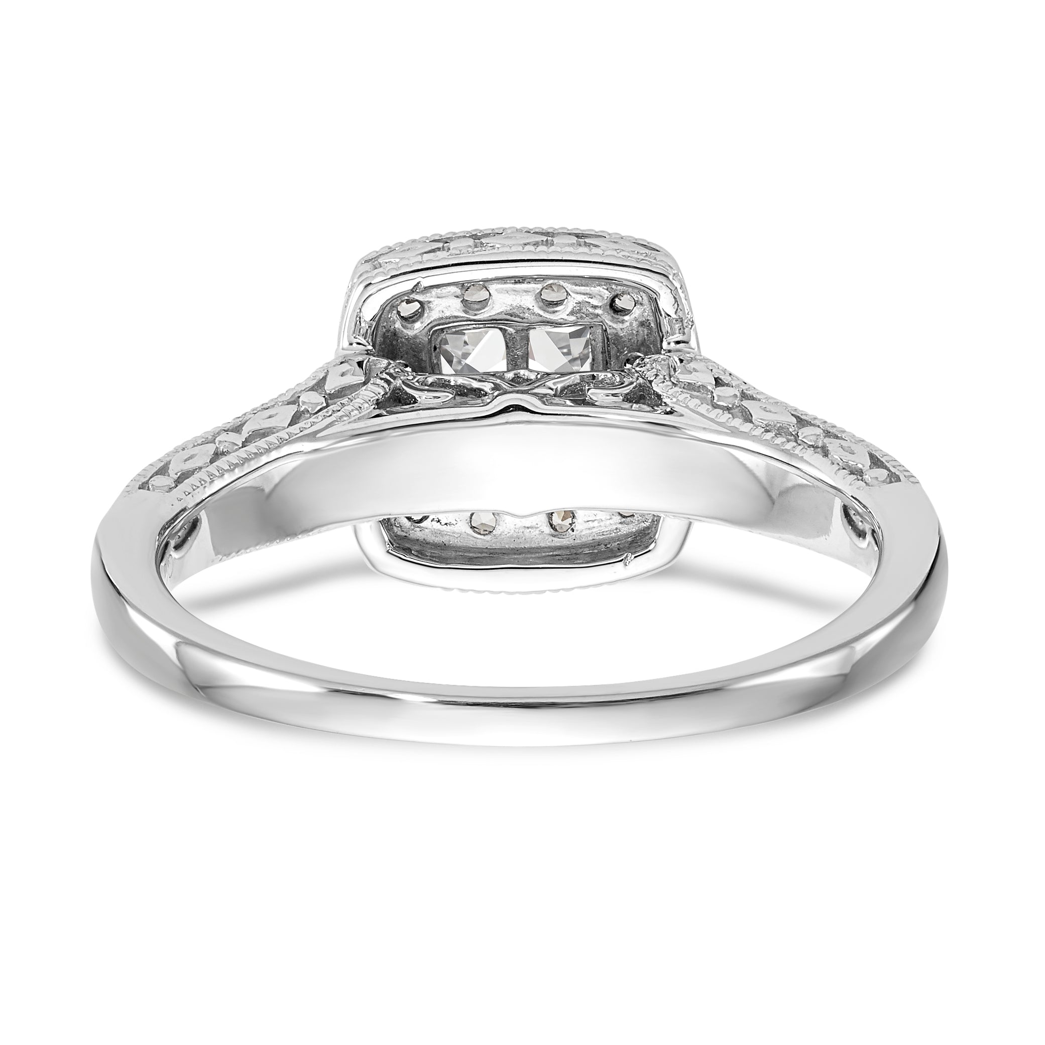 14K White Gold Square Halo Cluster 3/4 carat Princess/Round Diamond Complete Engagement Ring