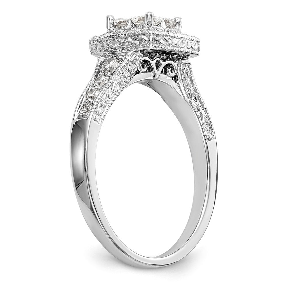 14K White Gold Square Halo Cluster 3/4 carat Princess/Round Diamond Complete Engagement Ring