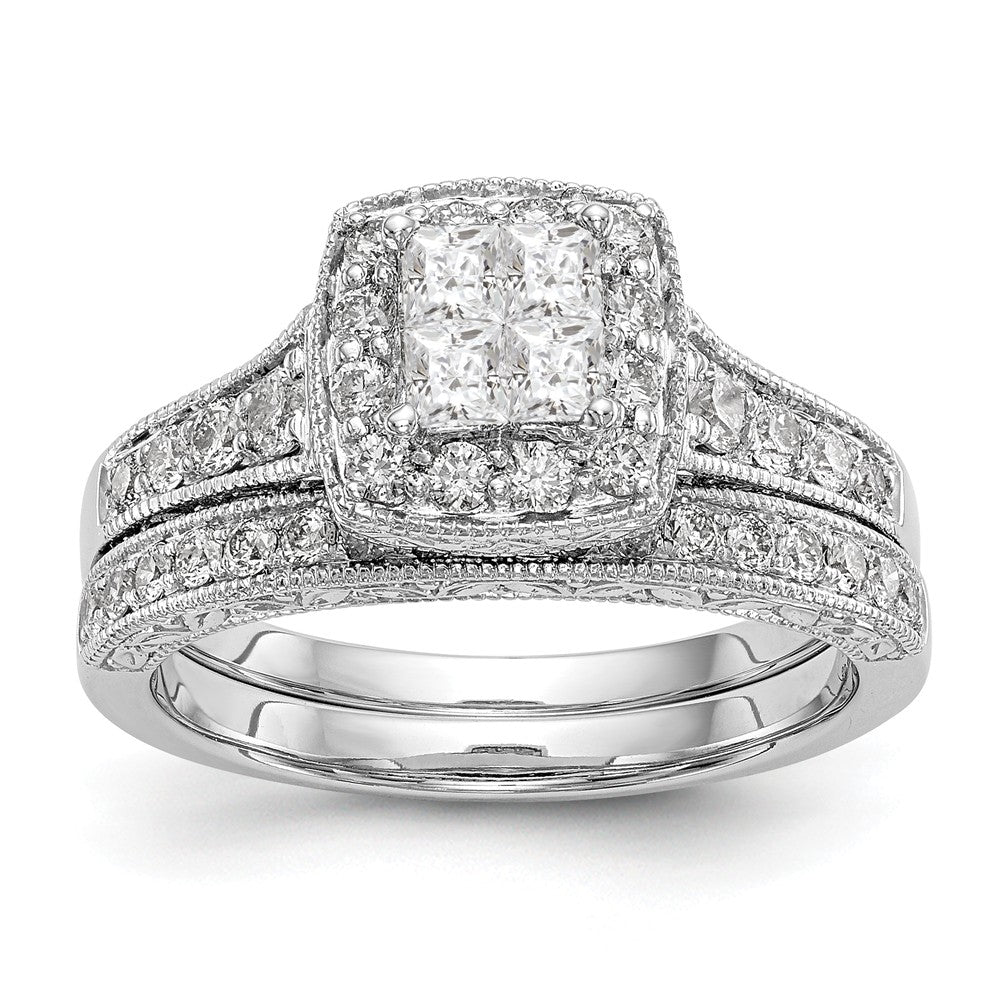 14K White Gold Complete Diamond Cluster Engagement Ring