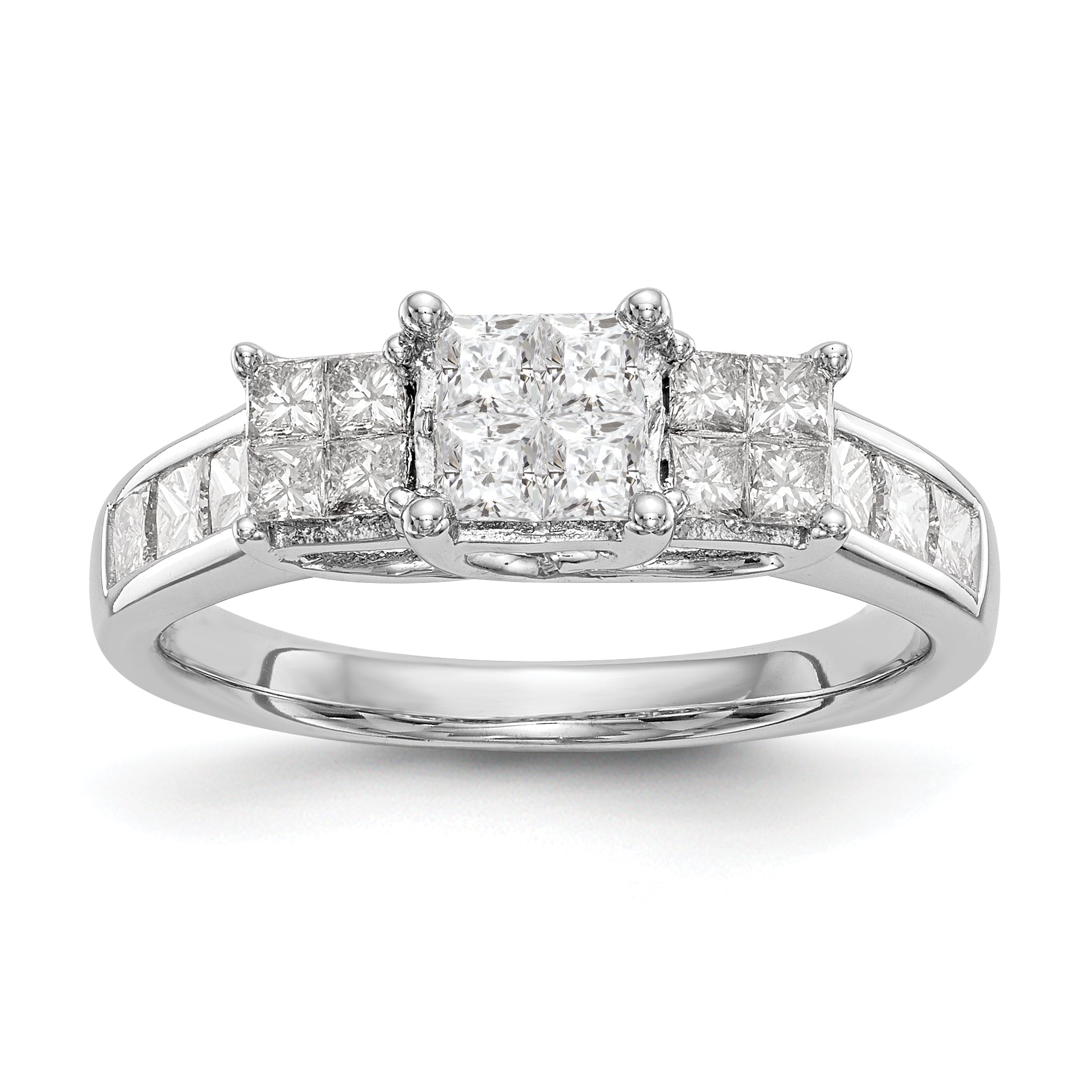 14K White Gold Complete Diamond Cluster Engagement Ring Main image