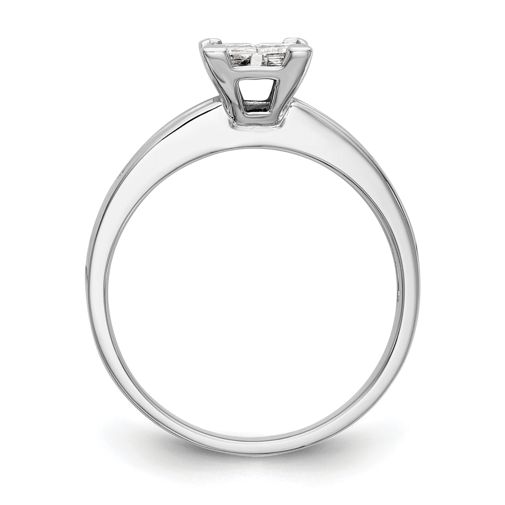 14K White Gold Square Cluster 3/4 carat Princess Diamond Complete Engagement Ring