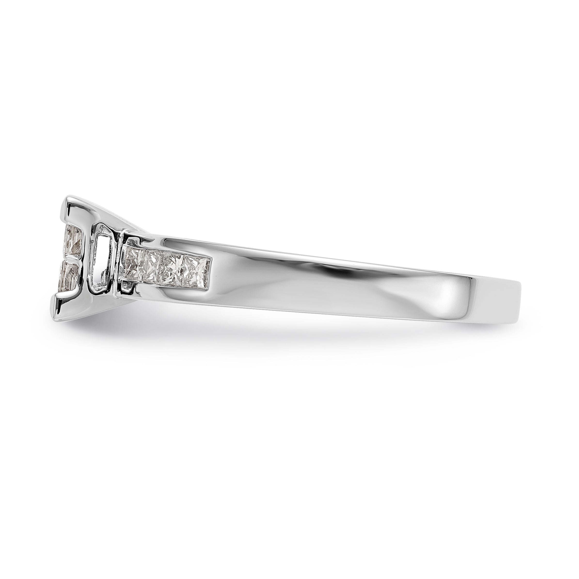 14K White Gold Square Cluster 3/4 carat Princess Diamond Complete Engagement Ring
