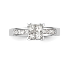 14K White Gold Square Cluster 3/4 carat Princess Diamond Complete Engagement Ring