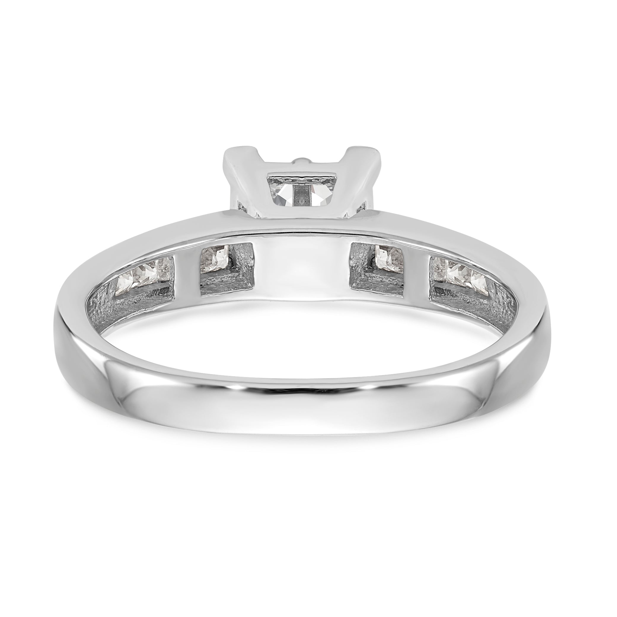 14K White Gold Square Cluster 3/4 carat Princess Diamond Complete Engagement Ring