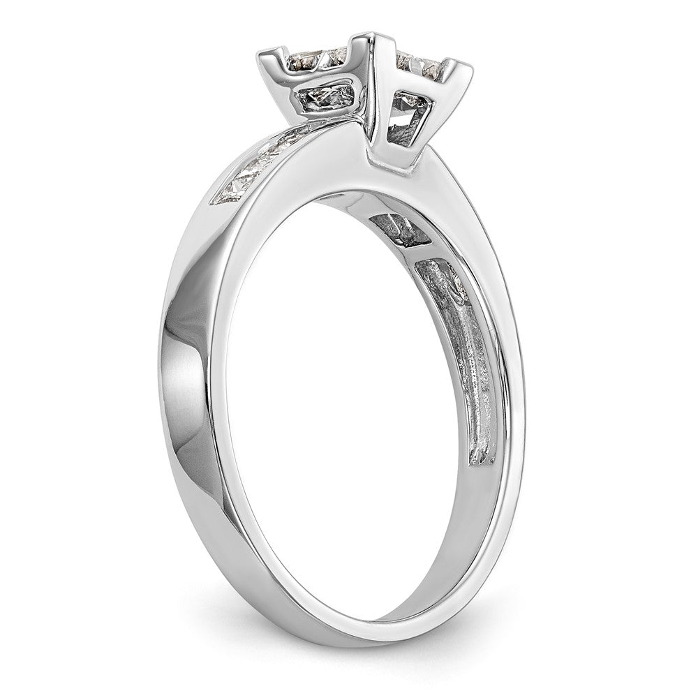 14K White Gold Square Cluster 3/4 carat Princess Diamond Complete Engagement Ring
