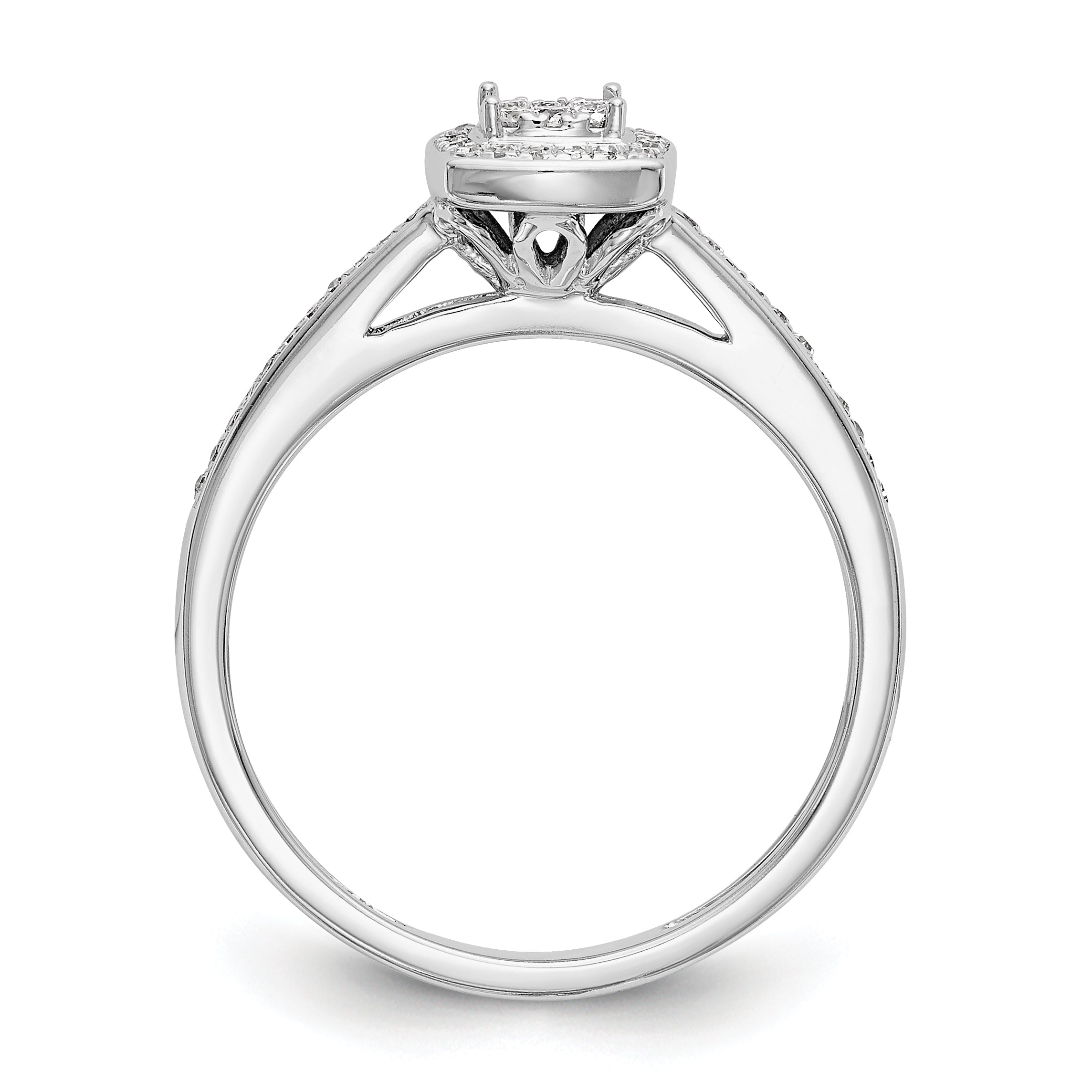 14K White Gold Square Halo Cluster 1/5 carat Diamond Complete Engagement Ring