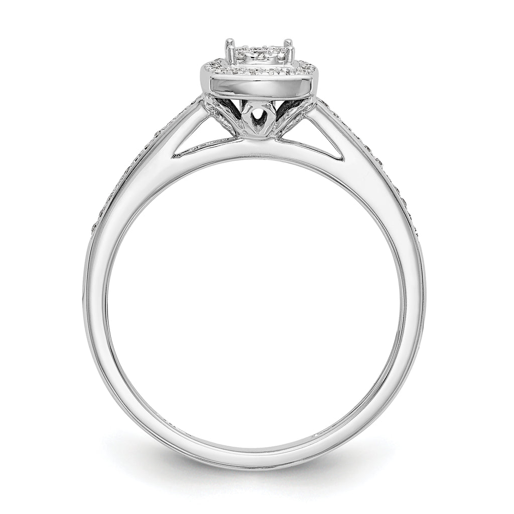 14K White Gold Square Halo Cluster 1/5 carat Diamond Complete Engagement Ring