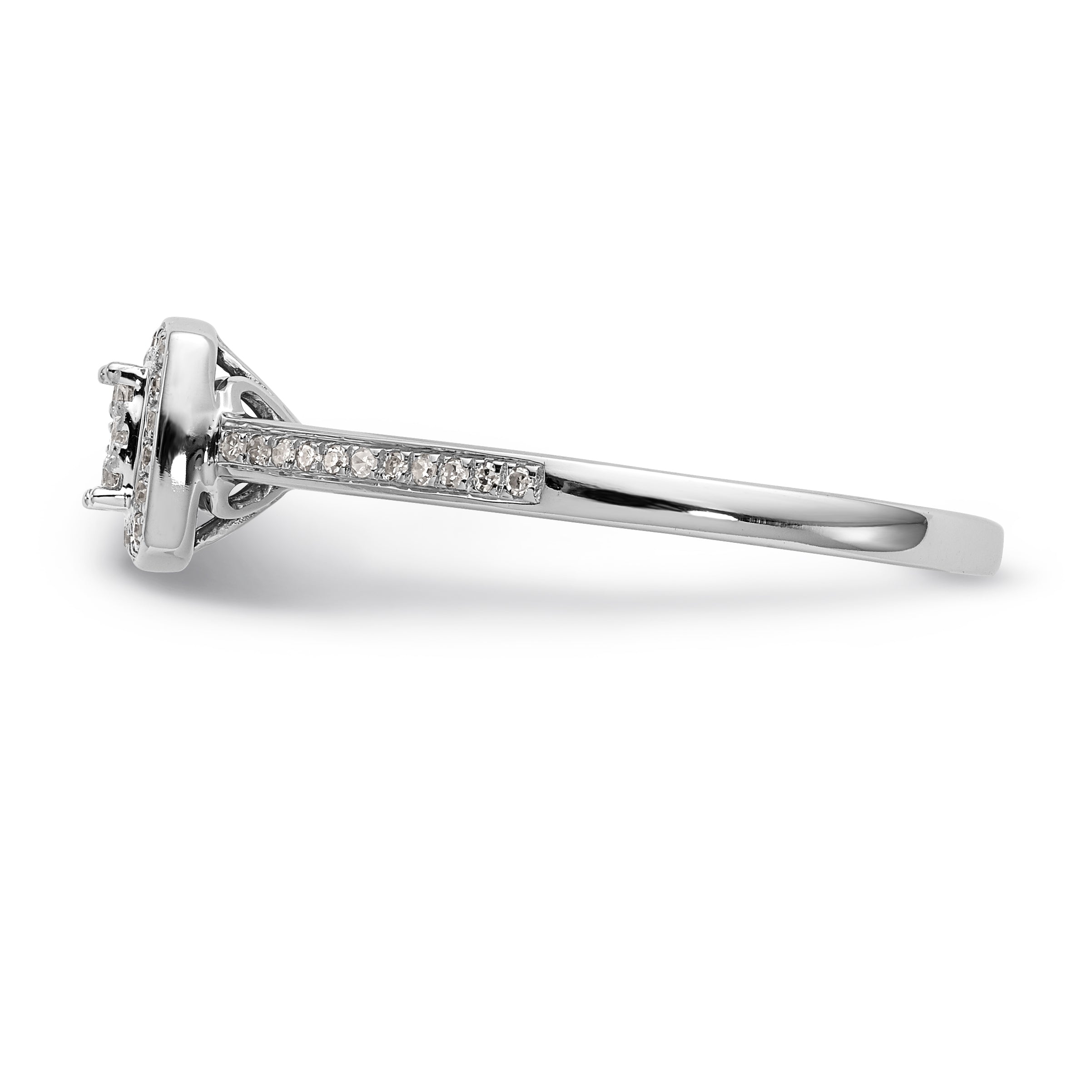 14K White Gold Square Halo Cluster 1/5 carat Diamond Complete Engagement Ring