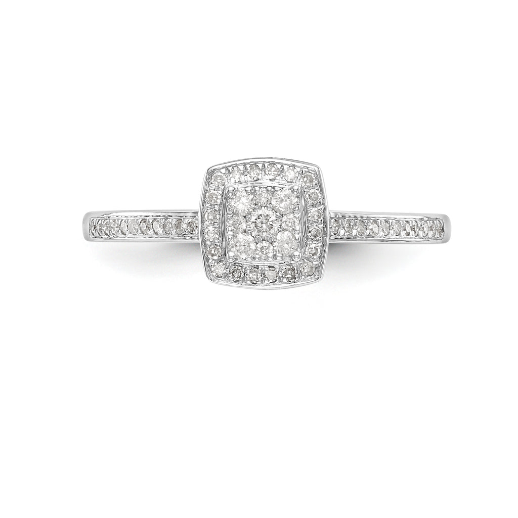 14K White Gold Square Halo Cluster 1/5 carat Diamond Complete Engagement Ring
