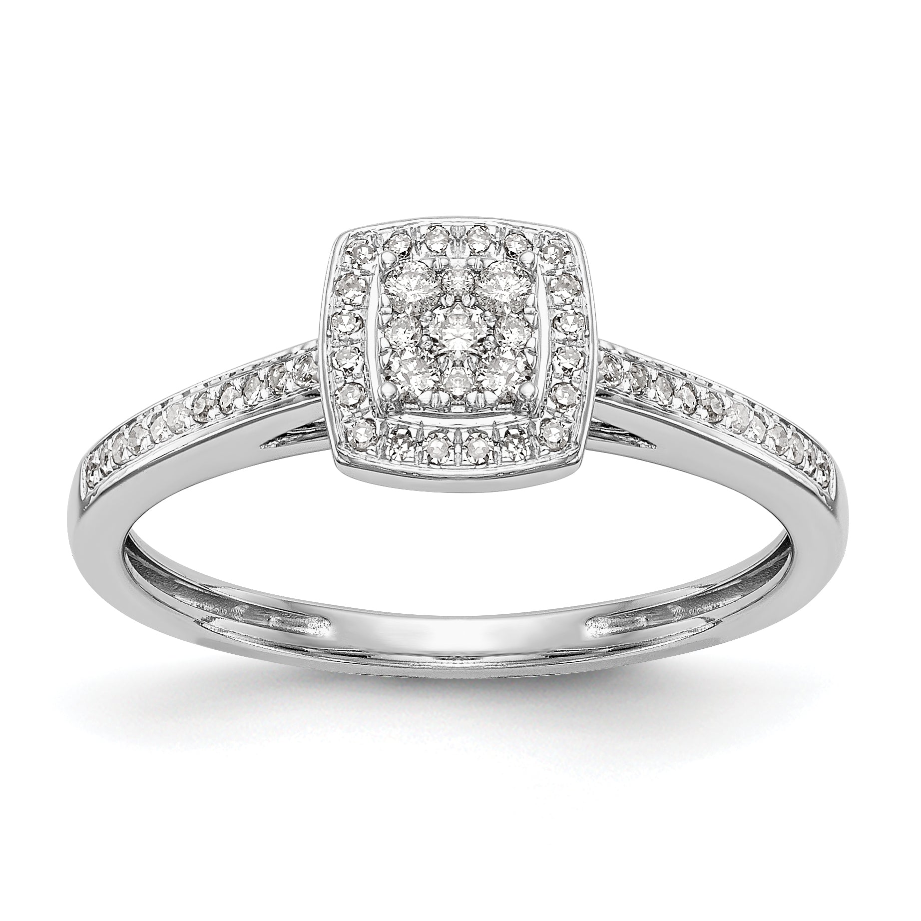 14K White Gold Square Halo Cluster 1/5 carat Diamond Complete Engagement Ring Main image