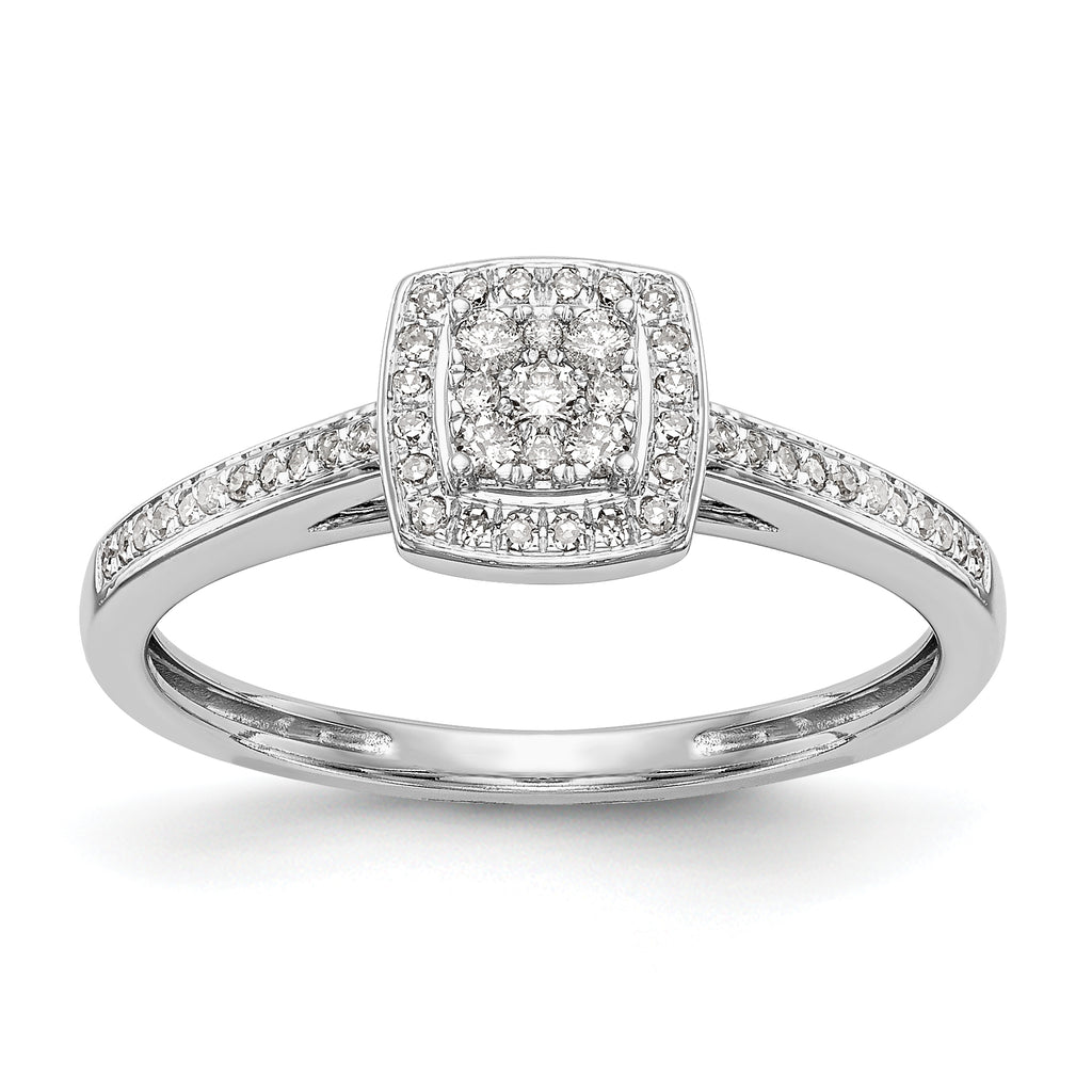 14K White Gold Square Halo Cluster 1/5 carat Diamond Complete Engagement Ring