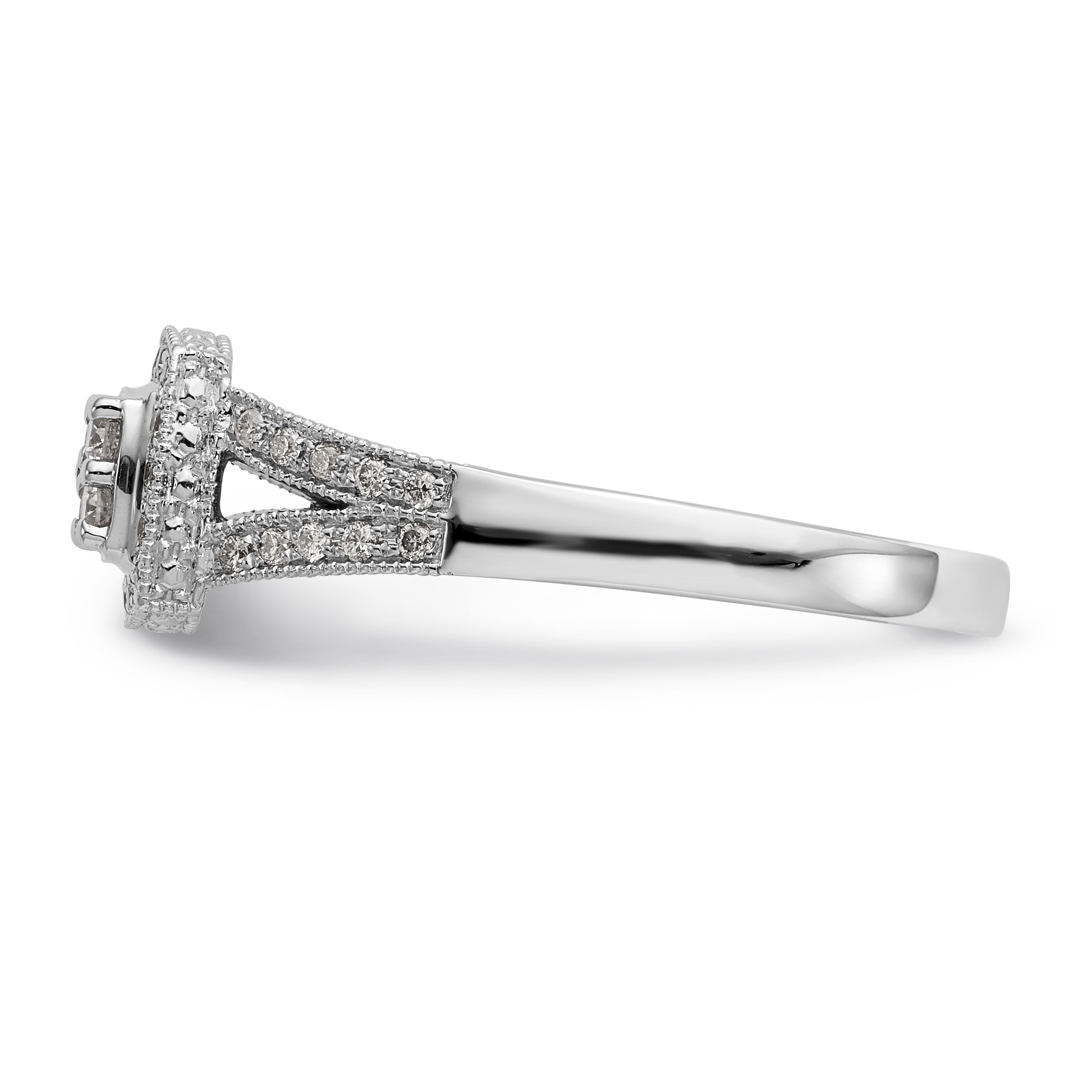14K White Gold Square Halo Cluster 1/2 carat Diamond Complete Engagement Ring