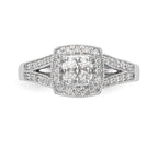 14K White Gold Square Halo Cluster 1/2 carat Diamond Complete Engagement Ring