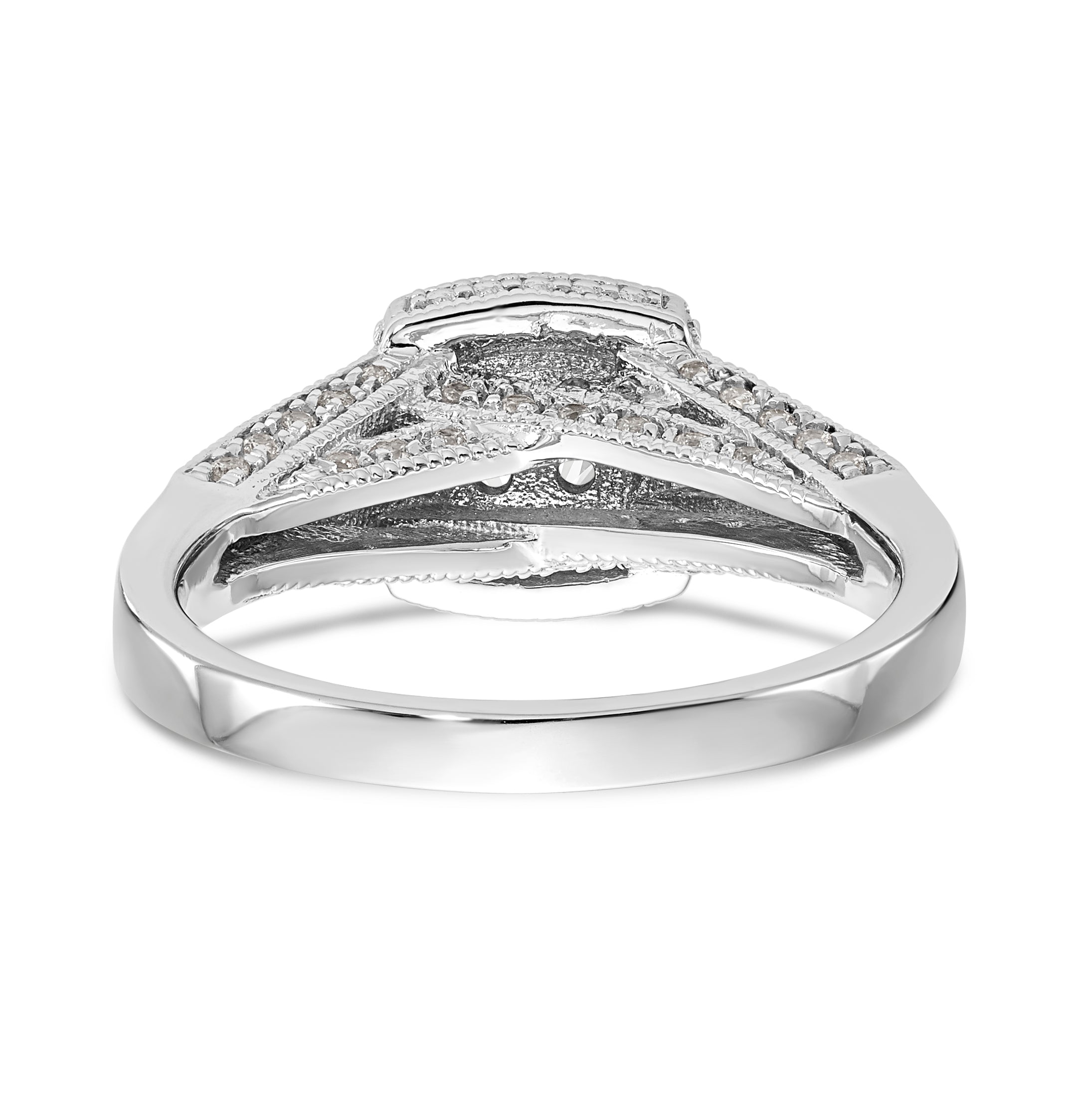 14K White Gold Square Halo Cluster 1/2 carat Diamond Complete Engagement Ring