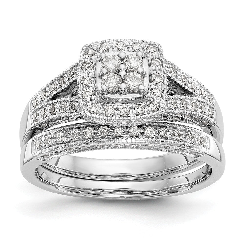 14K White Gold Complete Diamond Cluster Engagement Ring