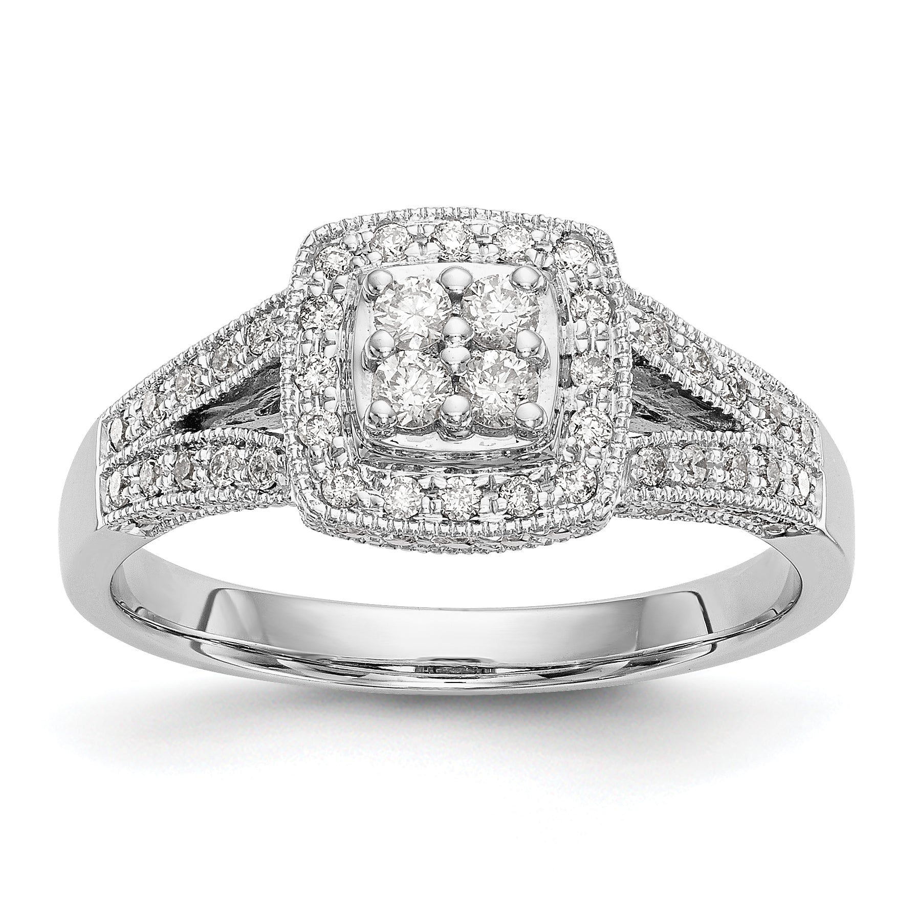 14K White Gold Square Halo Cluster 1/2 carat Diamond Complete Engagement Ring Main image