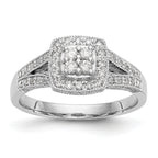 14K White Gold Square Halo Cluster 1/2 carat Diamond Complete Engagement Ring