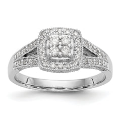 14K White Gold Square Halo Cluster 1/2 carat Diamond Complete Engagement Ring