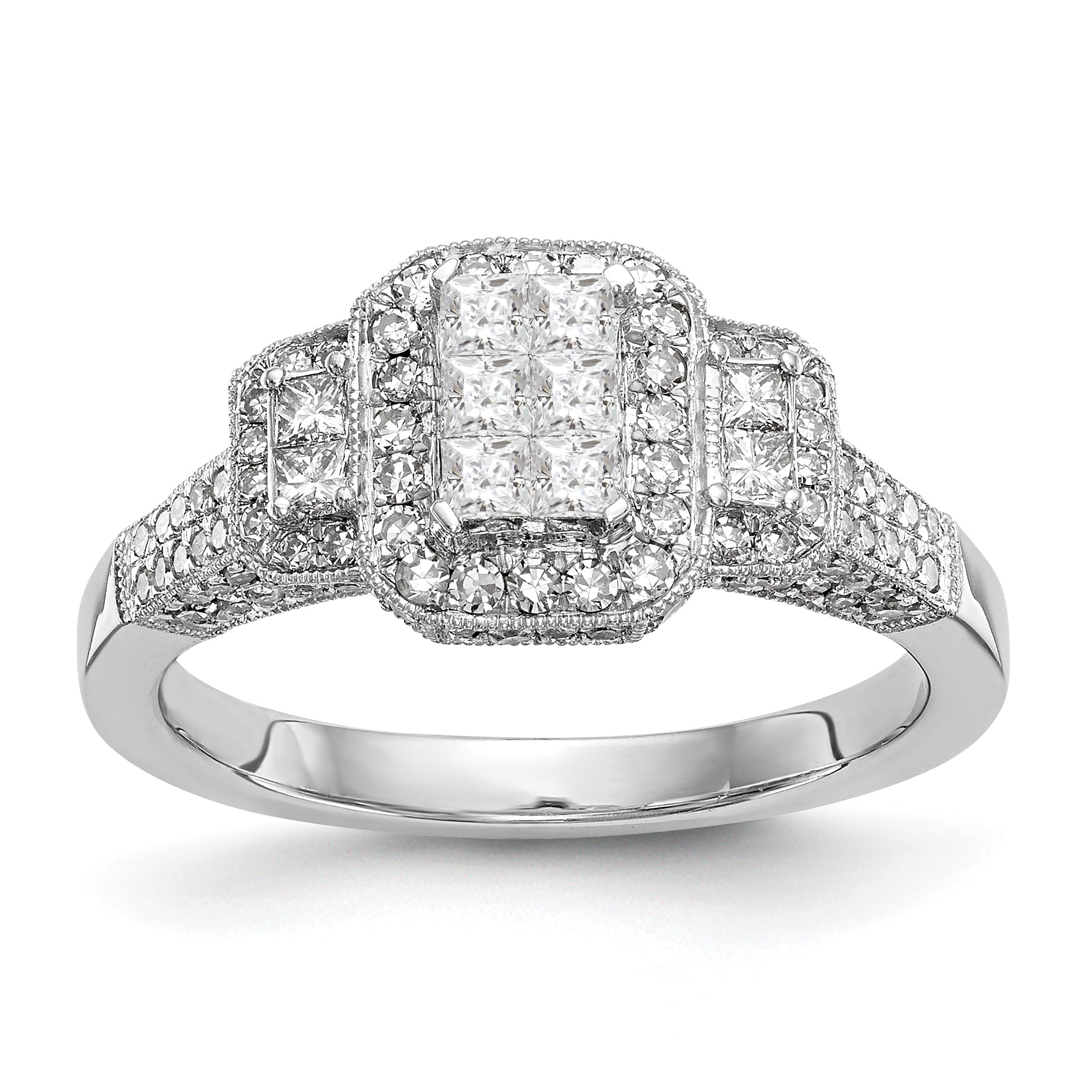 14K White Gold Complete Diamond Cluster Engagement Ring Main image