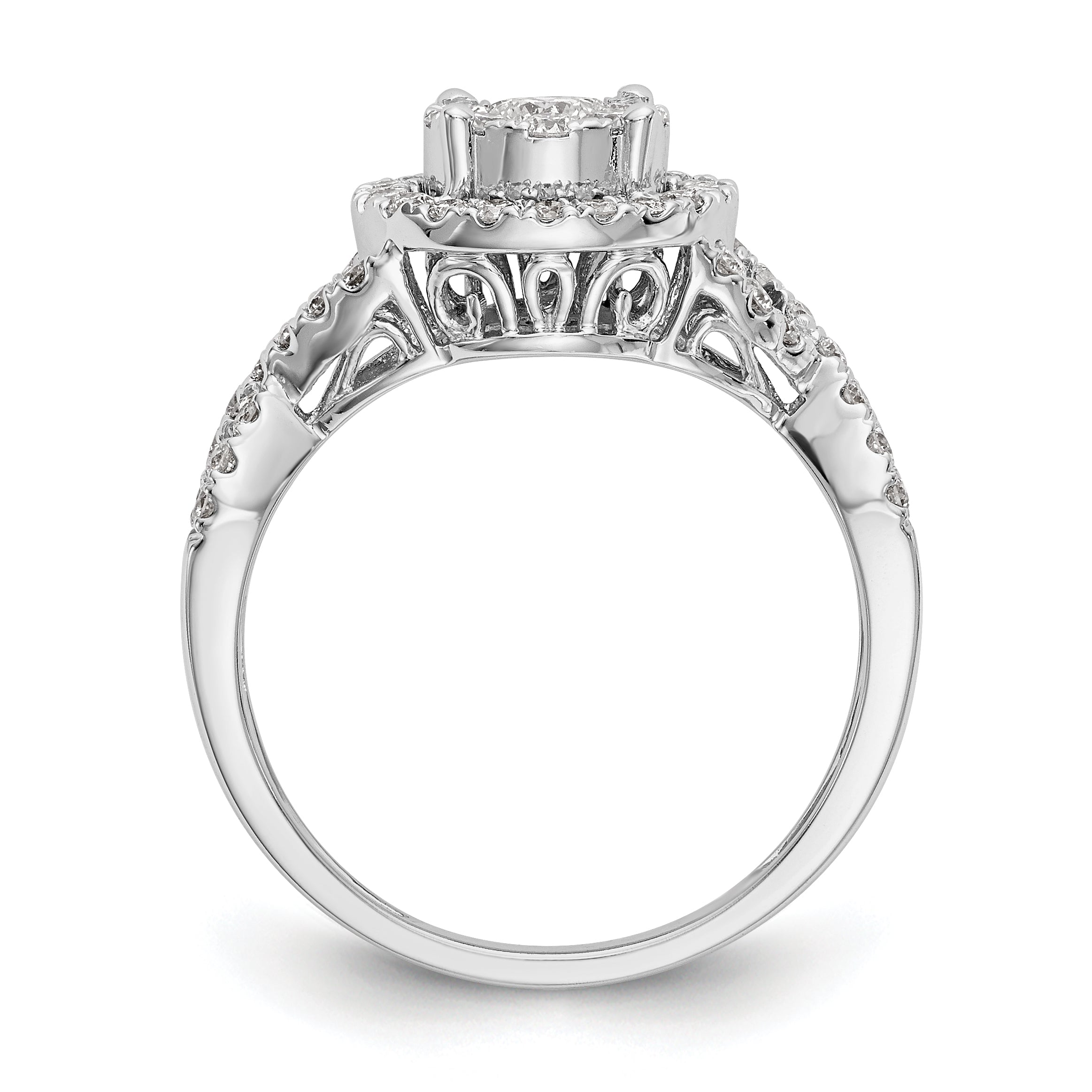 14K White Gold Halo Cluster 3/4 carat Diamond Complete Engagement Ring Secondary image