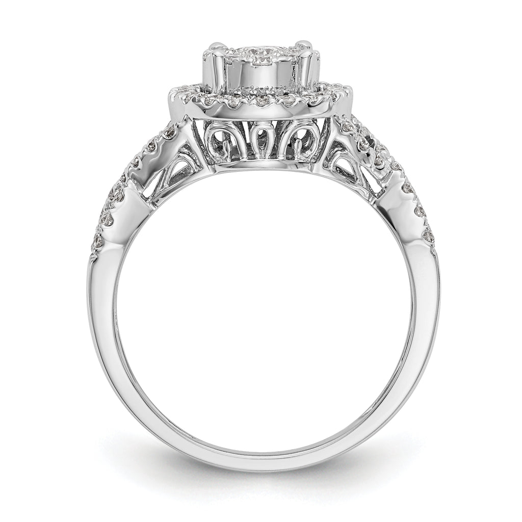 14K White Gold Halo Cluster 3/4 carat Diamond Complete Engagement Ring